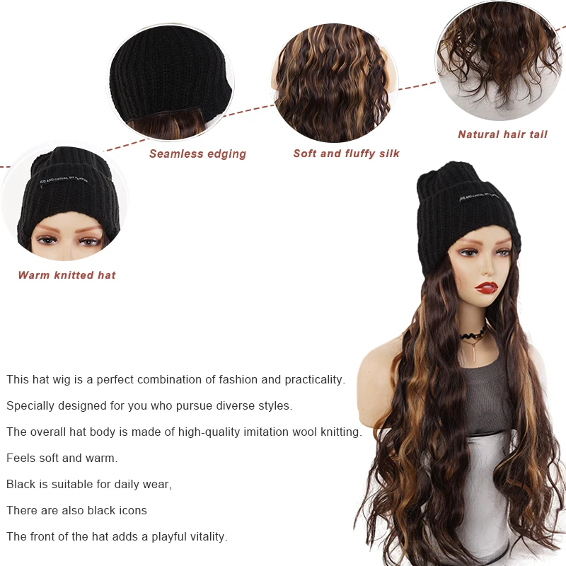 22 inch Straight Tube Curly Hair Cap Wig Synthetic With Elastic Knitted cap - Bernice cap Wig High Temperature Fiber Daily Wear
