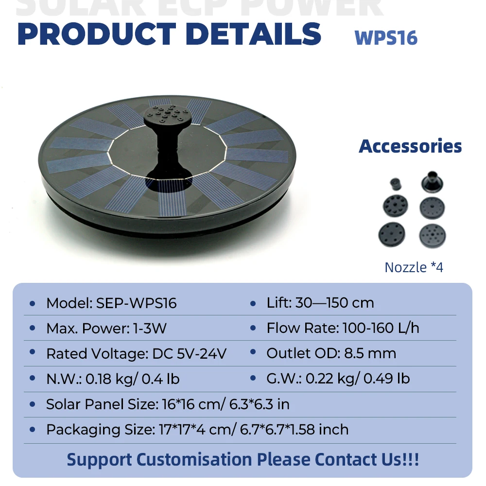 Solar Fountain Pump 2.5W 6Nozzles Solar Powered Pump Bird Bath Pond Garden Other Places Water Fountain Indoor water pump