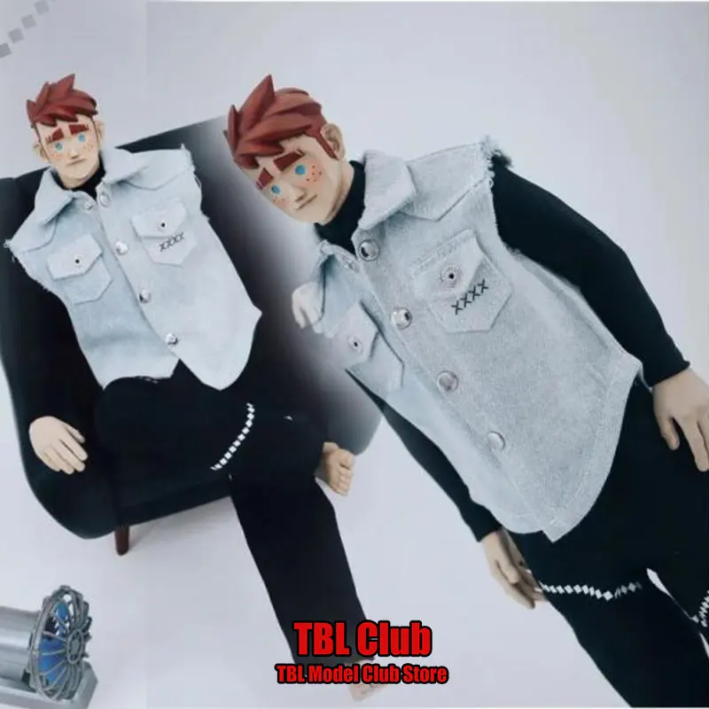 

Мужской джинсовый жилет с лацканами, прямые брюки с высоким воротником, 12 дюймов