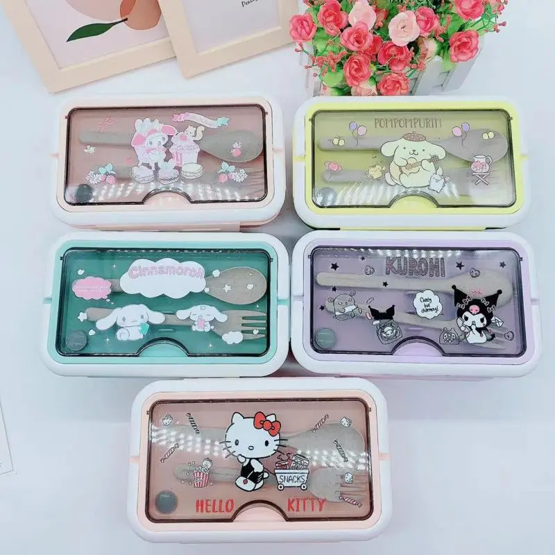 

Sanrio Anime Hello Kitty Lunch Box My Melody Kuromi Cute Cartoon Bento Box Double Compartment Portable Lunch Box Girl Toy