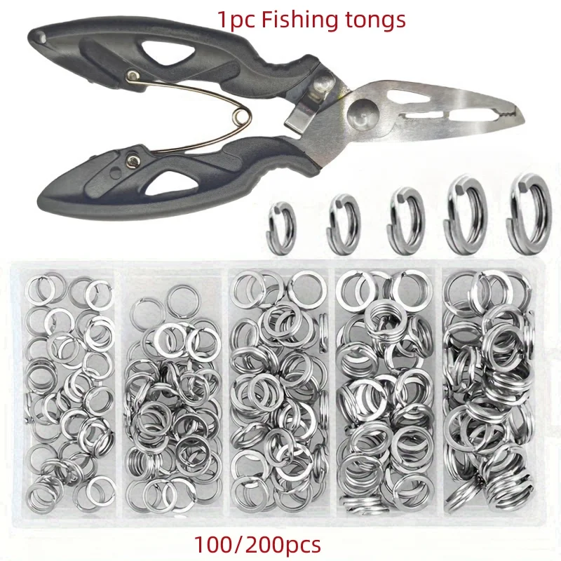 Stainless Steel Split Rings 100/200 High-Strength Bait Connectors with Fishing Pliers