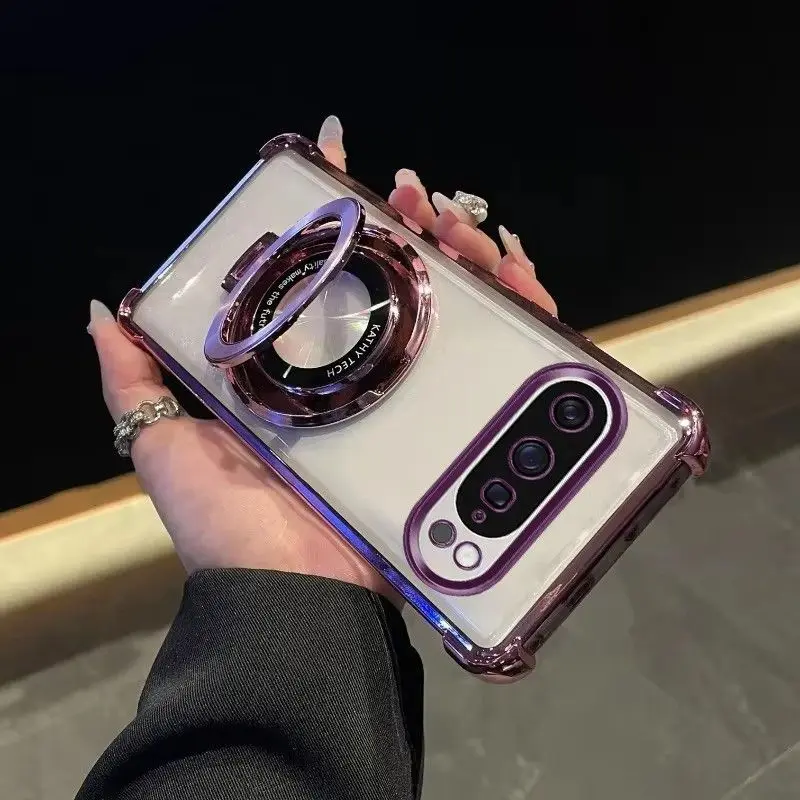 Shockproof Magnetic Phone Holder Case with Clear Plating and Silicone Cover