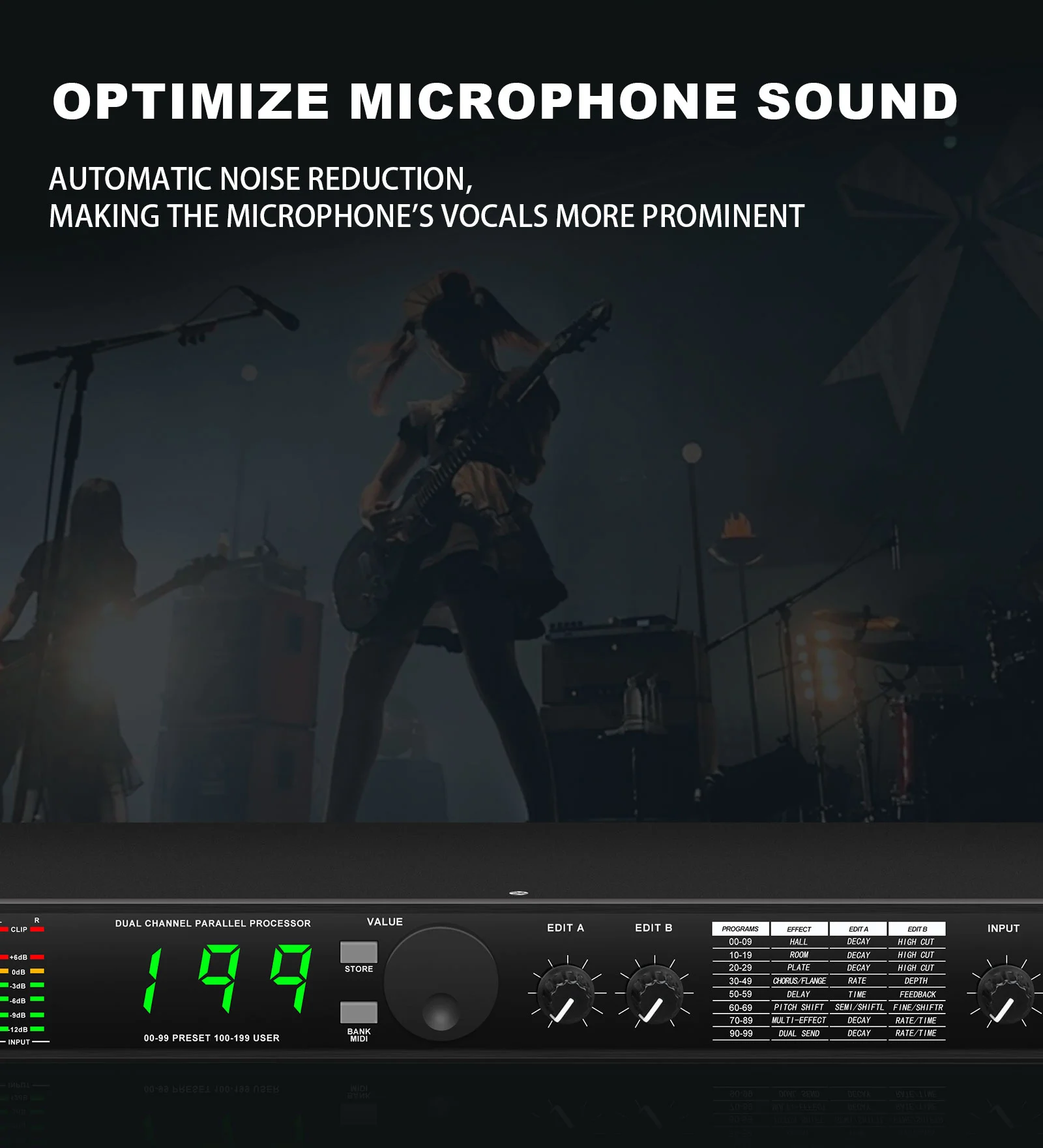 Professional DSP Digital Audio Processor 199 Preset Multi Effects Microphone Noi
