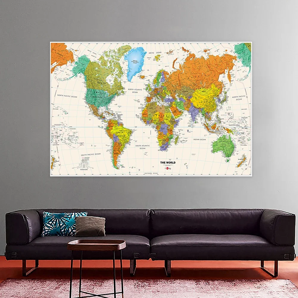 Classic Large World Map 150x225cm Physical Map Unframed Hanging Picture Backdrop Home Decoration School Supplies for Travel