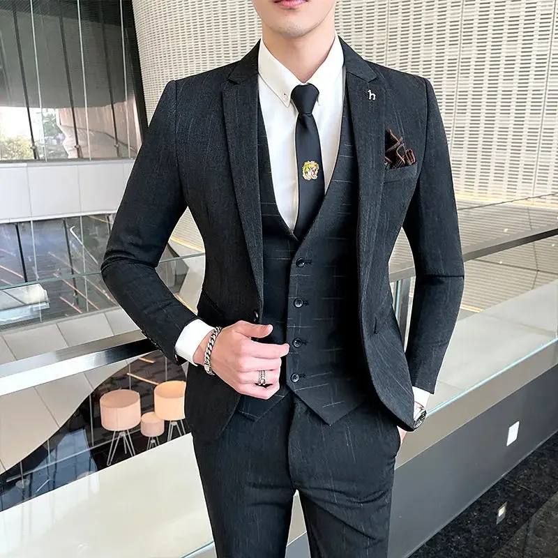 Boutique Men's Elegant Fashion Business Suit 5XL Three-piece Suit