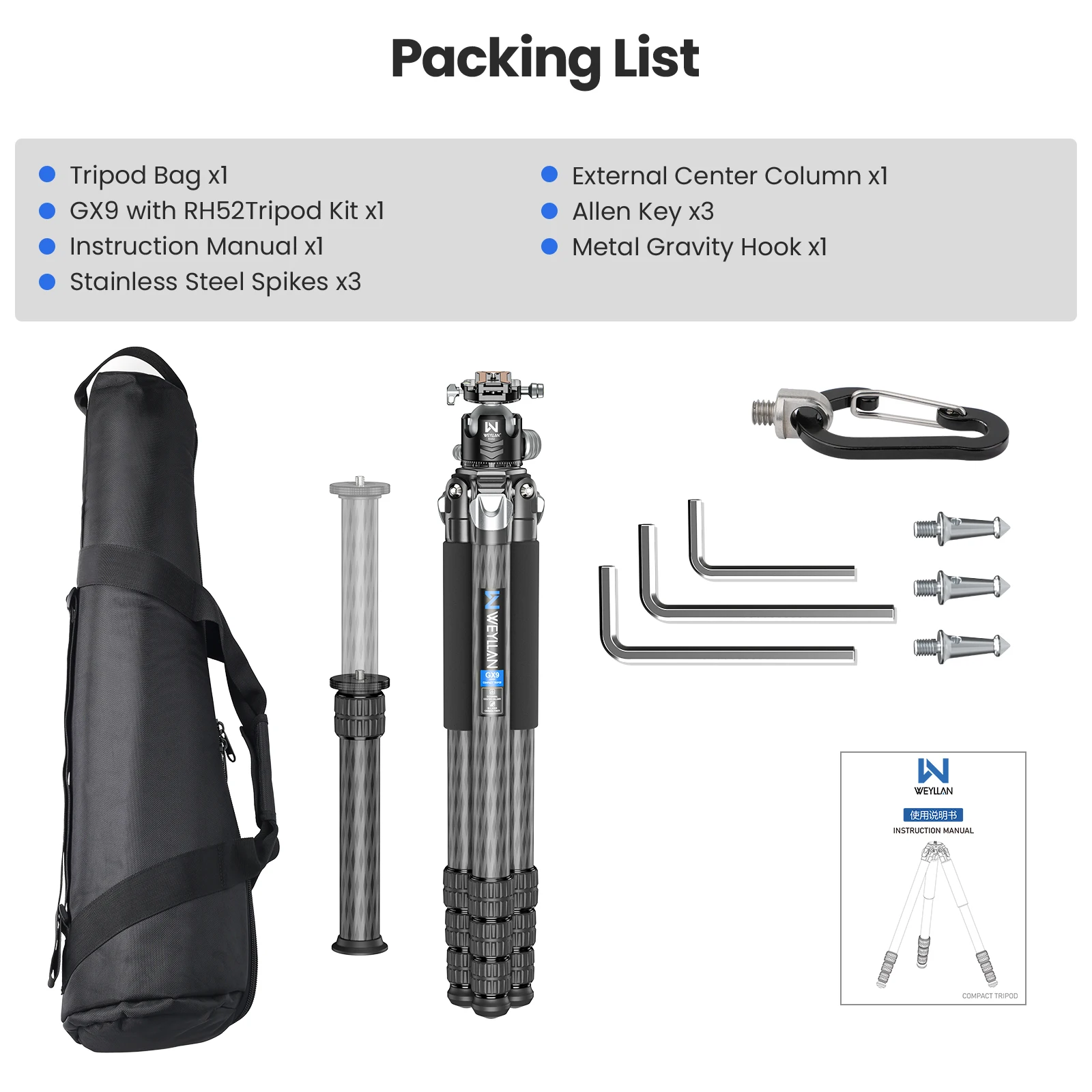 WEYLLAN GX9 Heavy Duty Carbon Fiber Stativ Kompakte Kamera Stativ Einbeinstativ Rohr 40mm mit Kugelkopf für Teleobjektiv Last 40kg – Detail 9