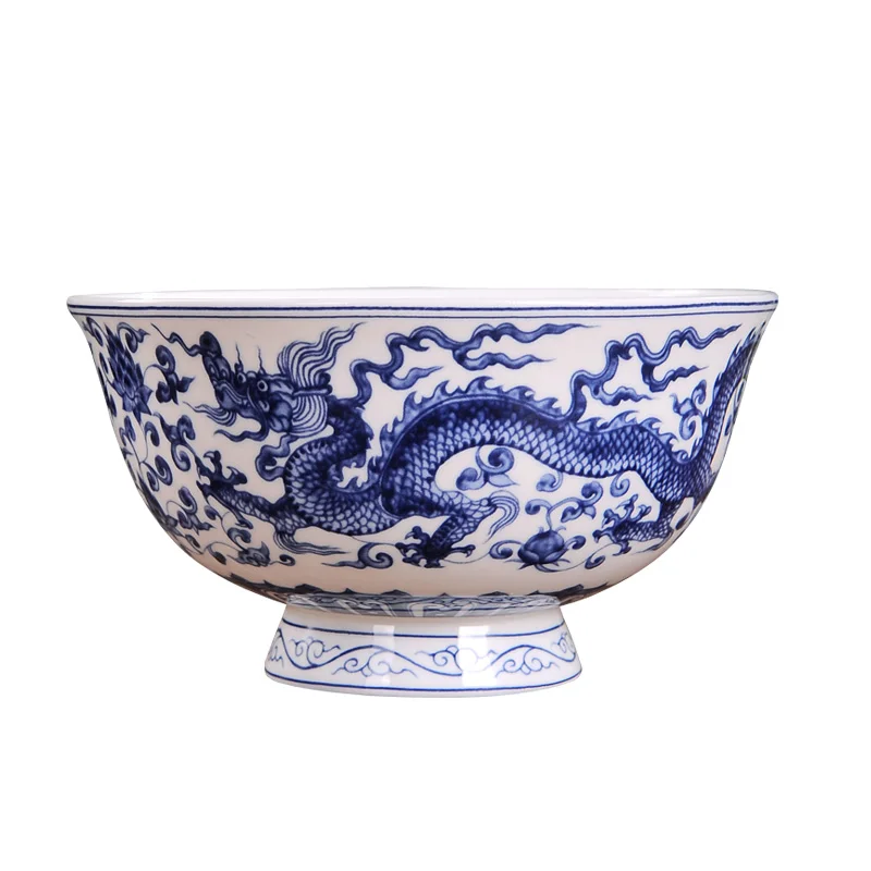 

Blue and White Porcelain Bowl Traditional Wedding Bowls Blue and White Dragon Pattern Bowl Chinese Household Antique Bow