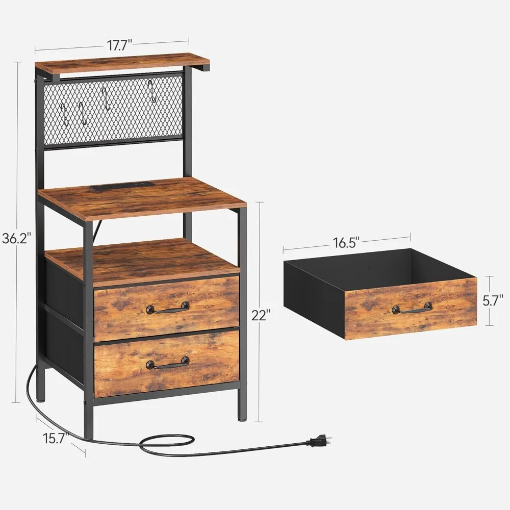 Tall Nightstand with Charging Station and LED Lights, Large Night Stands with Fabric Drawers, Bedside Table with Storage Shelves 3