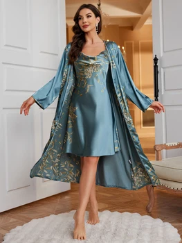 طقم روب نوم وأنيق وعصري مطبوع مكون من قطعتين لملابس منزلية غير رسمية للنساء 3