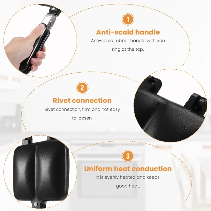 Bread and Toast Breakfast Maker, Toasted Sandwich Maker, Hot Sandwich Pan, Non-Stick Aluminum Removable Flip-Flop Skillet 4