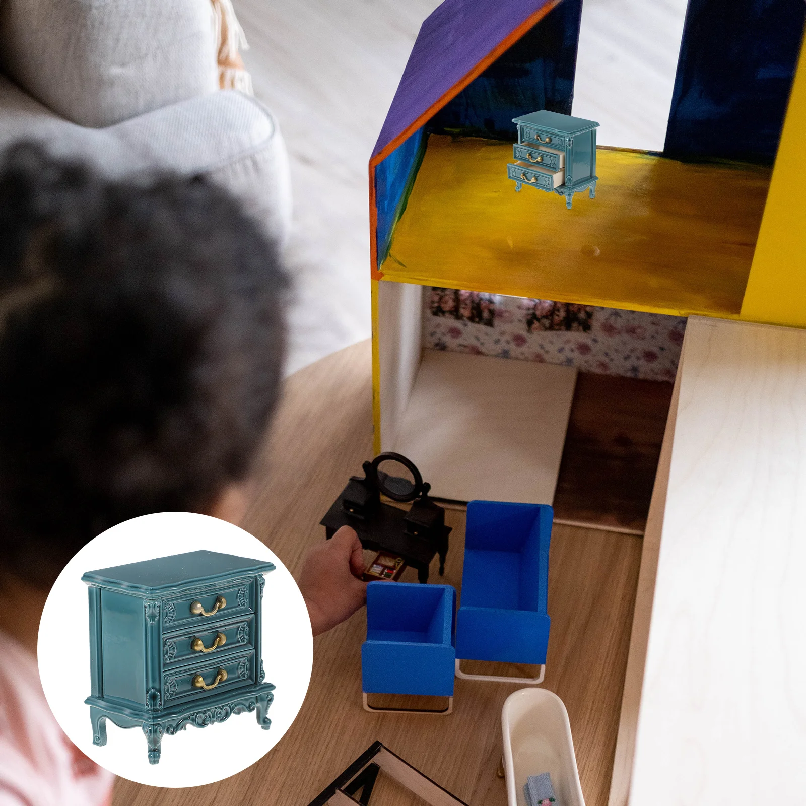 

Zerodeko Mini Toys Dresser Cabinet 1 12 Scale Wooden Miniature Furniture Model for Kids