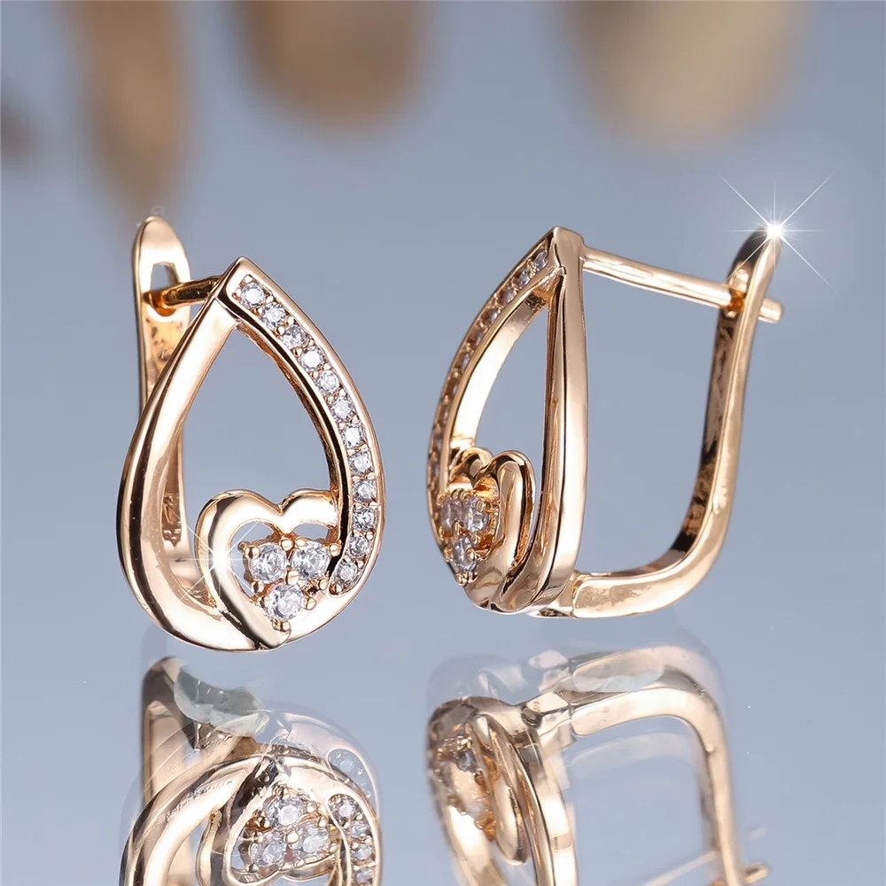 Trendy Crystal White Black Zircon Stone Love Heart Hoop Earrings For Women Vintage Gold Color Wedding Jewelry