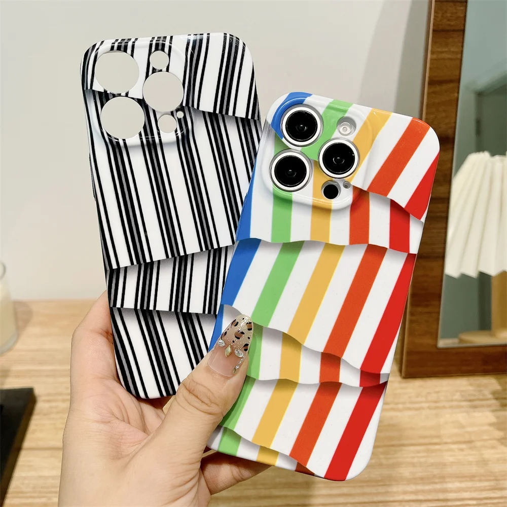 Y2K Stylish 3D Irregular Glossy Stripes Phone Case For iPhone 16
