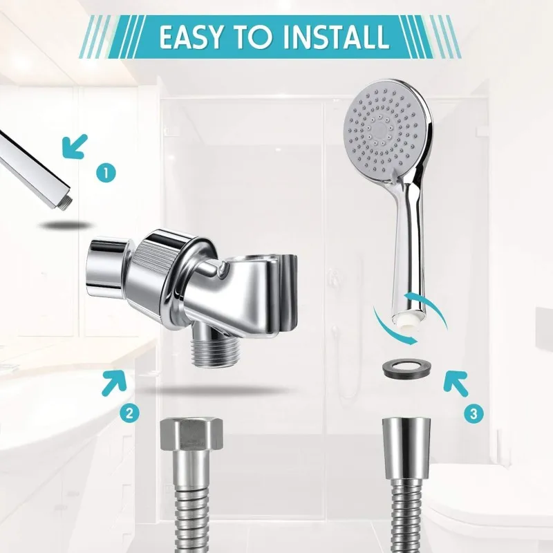 Handheld Shower Head Arm Holder G1/2&Prime; Three-Way Adjustable Bracket Swivel Ball Universal Mount Diverter Bathroom Accessory