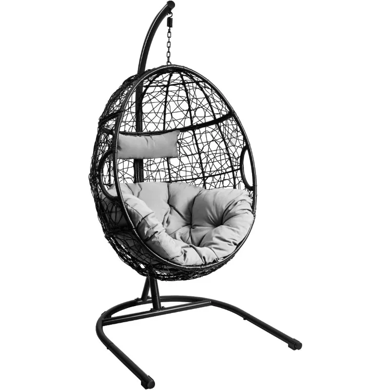 

Hanging Egg Chair, 36.5-Width Oversized Swing Chair with C-Hammock Stand Set, Hammock Chair with Soft Seat Cushion & Pillow