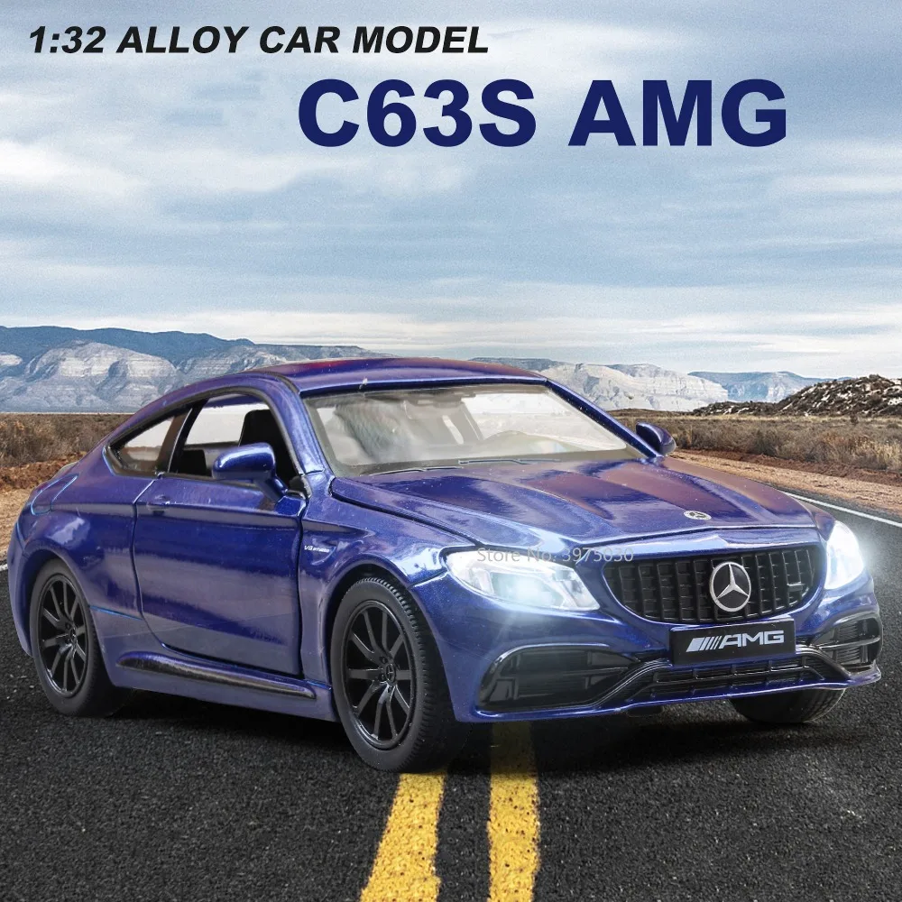 

1:32 Benz C63S Alloy Car Model Toys Diecast Metal Car Model Collection Simulation Pull Back Sound Light Children Birthday Gifts