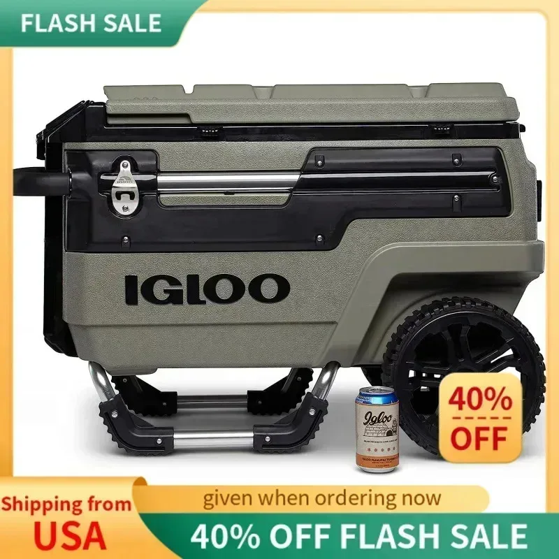 Igloo 70 Qt. Premium Trail mate Wheeled Rolling Cooler, Olive Green, 1