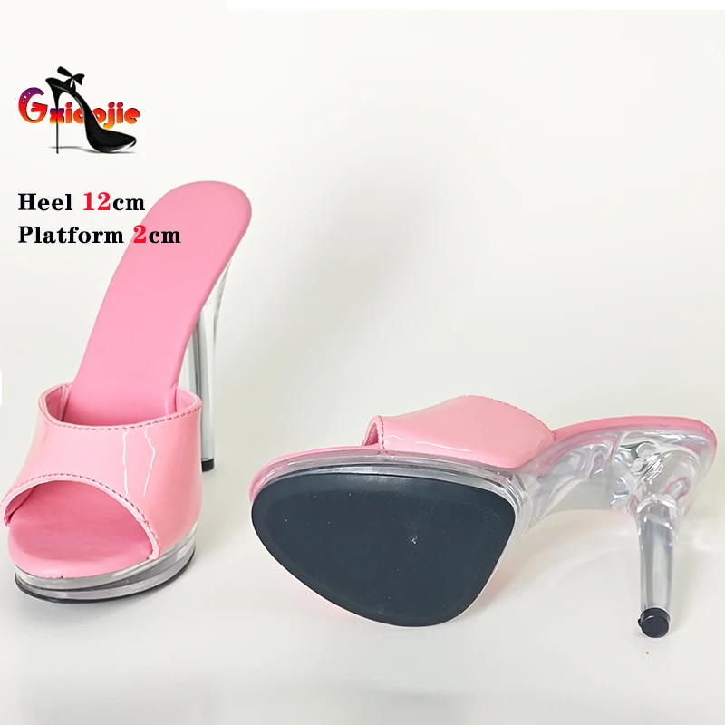 Thin High Heels Slippers Women Summer Elegant Shoes Fashion Anti Slip Transparent Sandals 12CM Sexy Leather Slides Plus Size 43