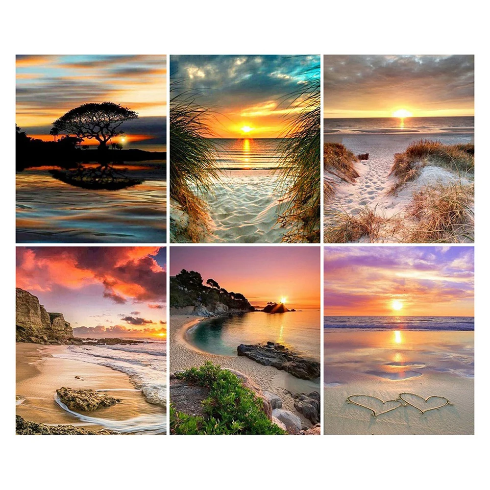

Full Round/Square Diamond Embroidery Handmade Sunset Beach Cross Stitch Diamond Painting Seaside Landscape Mosaic Home Decor