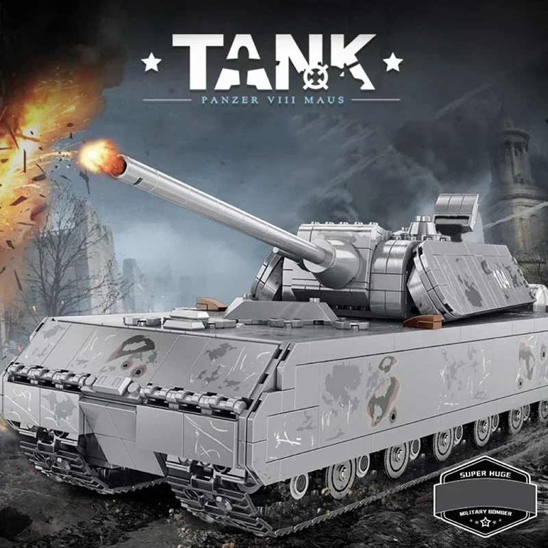 

Военные Тяжелые Строительные блоки панцирный Танк VIII Maus, немецкий солдат, полиция, армия, оружие, кирпичи, детская игрушка, подарки для взрослых