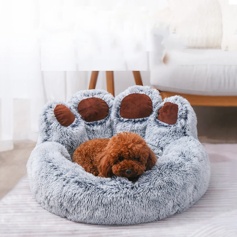 Bear Paw Dog Bed Cat Mat Round Large Pet House Long Plush Deep Sleeping