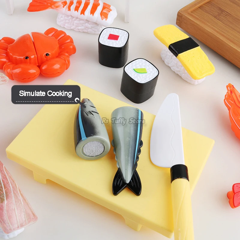 13pcs/Set Plastic Simulational Cut Sushi Seafood Food Pretend Toy Reusable Kitchen Cooking Toys Kids Play House Set Girl Gift