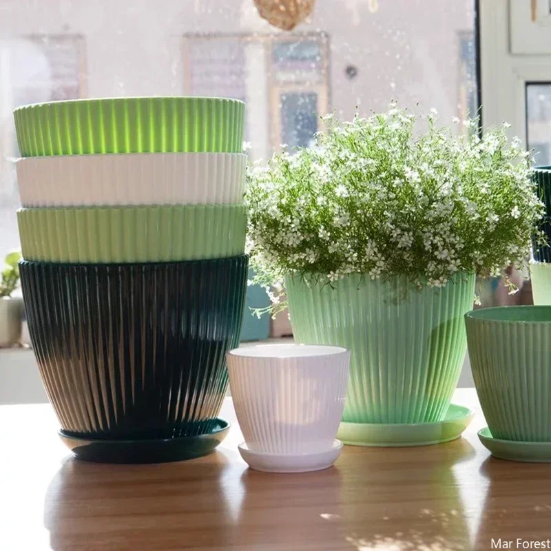 Set Di 2 Vasi Da Fiori In Plastica Lucida – Moderni, Rotondi, Leggeri, Per Interni – 7 Misure E 9 Colori Disponibili – Senza Sottovaso, Impermeabili
