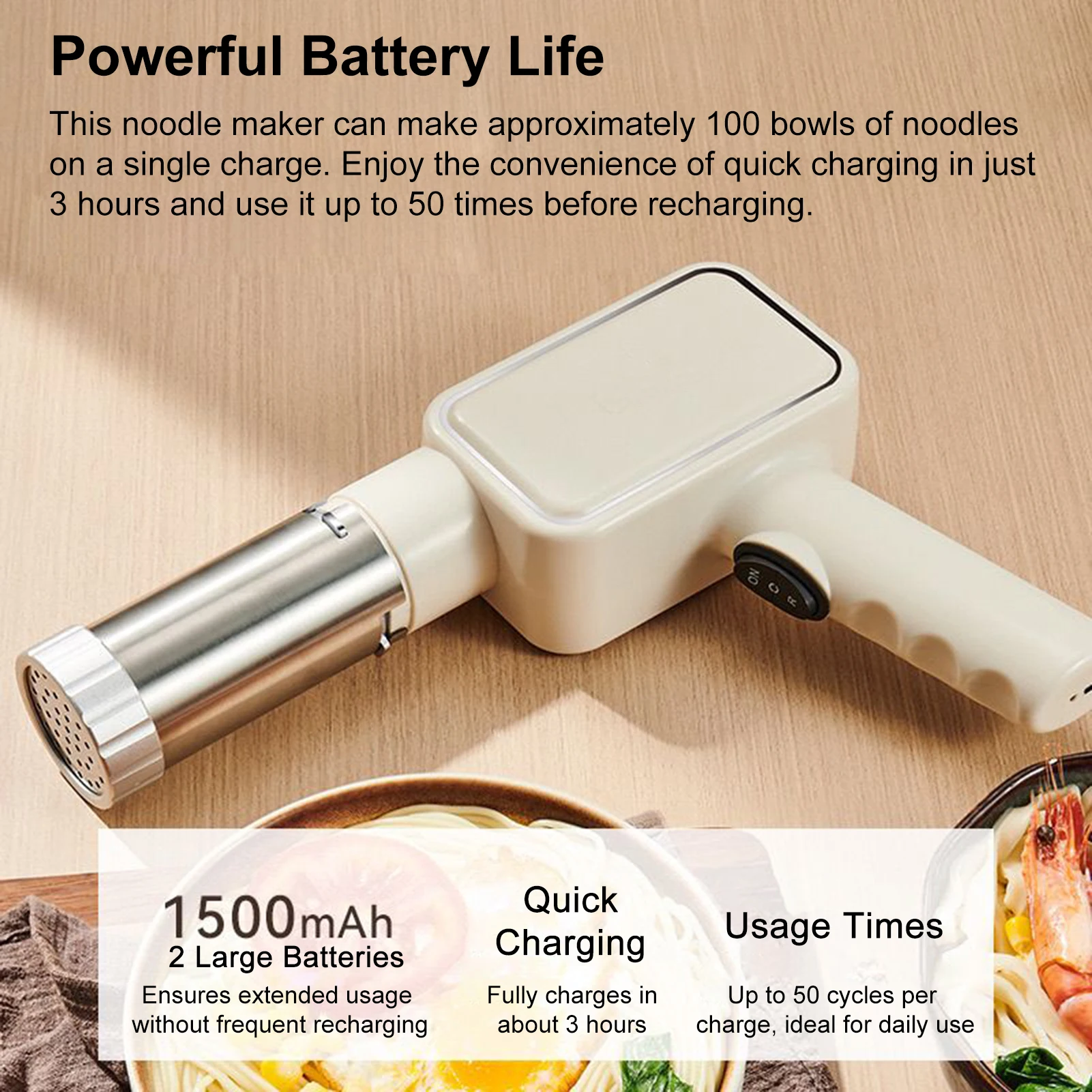 【New】Cordless Handheld Noodle Maker Portable Electric Pasta Machine with 9 Noodle Molds for Homemade Noodles