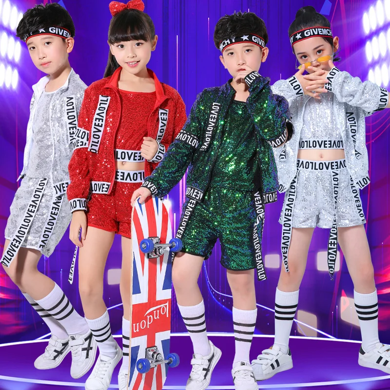 

Jazz drum costume for children, boys and girls, glitter set for elementary school students, drum trend hip-hop street
