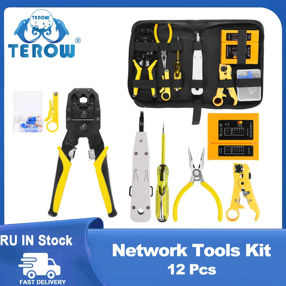 12 Stuks Kit Voor Netwerk Kabel Repareren Testen Telefoon Lijn 11 RJ 45 Multifunctionele Krimpen Schroevendraaier Tangen Tool Kit|Netwerk Hulpmiddelen| - AliExpress