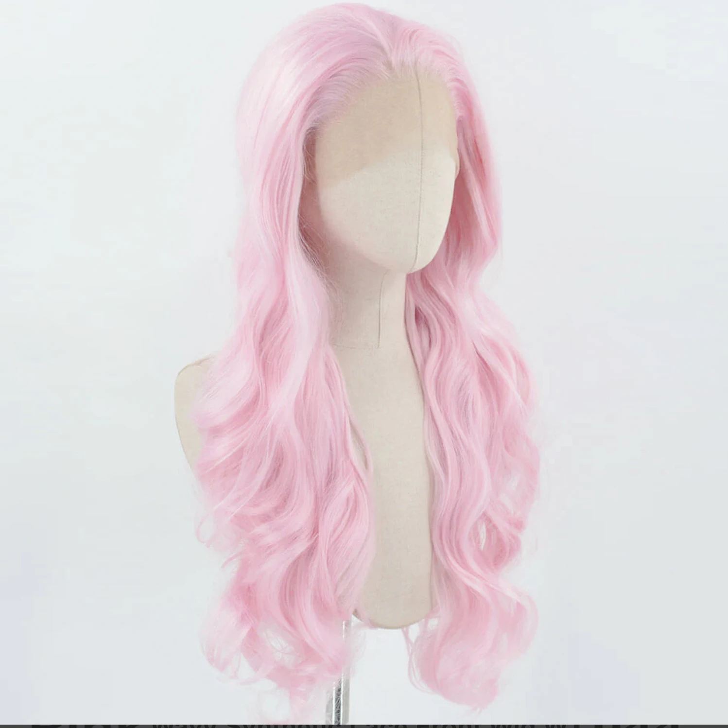 Parrucca Rosa con Pizzo Frontale 13x4 per Donne, Capelli Sintetici Lunghi Lisci e Ondulati, Resistenti al Calore, con Attaccatura Naturale, per Uso Quotidiano e Cosplay - immagine 2