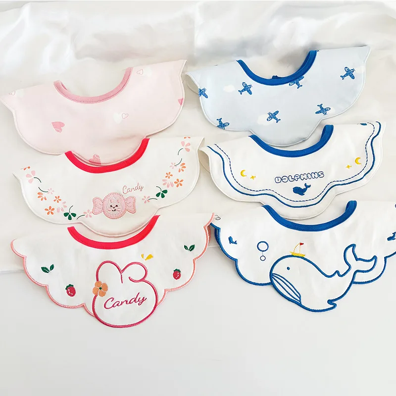 

3Pcs Set Korean Style Baby Cotton Bibs Waterproof 3D Embroidery Boys And Girls Burp Cloths Child Drooling Towel Accessories