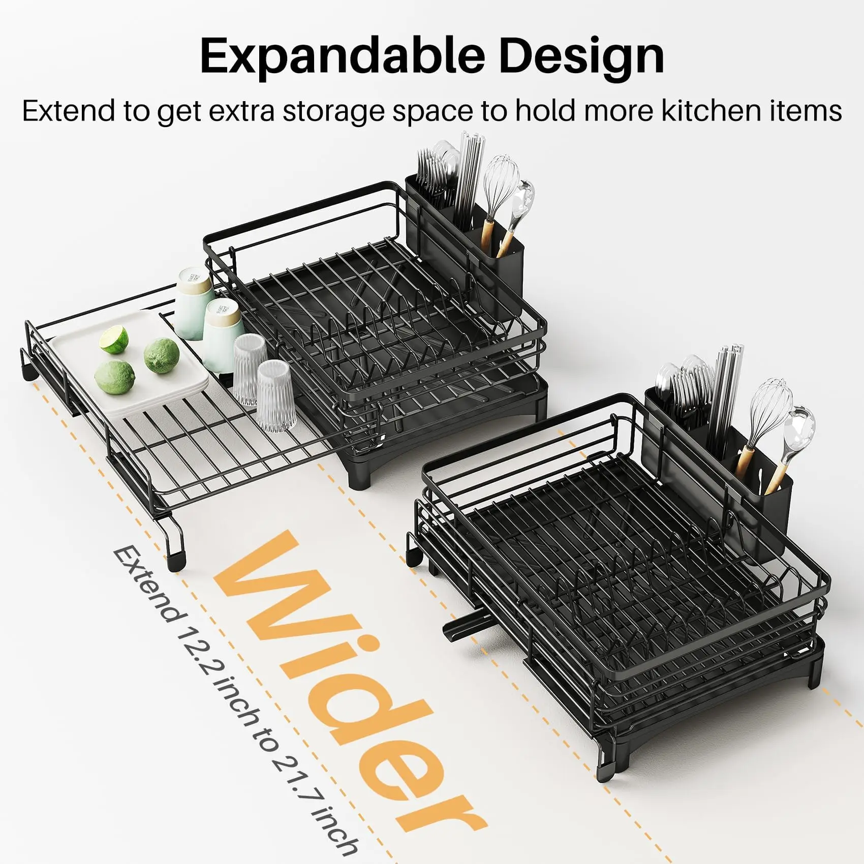 Extendable Dish Rack, Large Sink Drying Dish Drainer for Kitchen