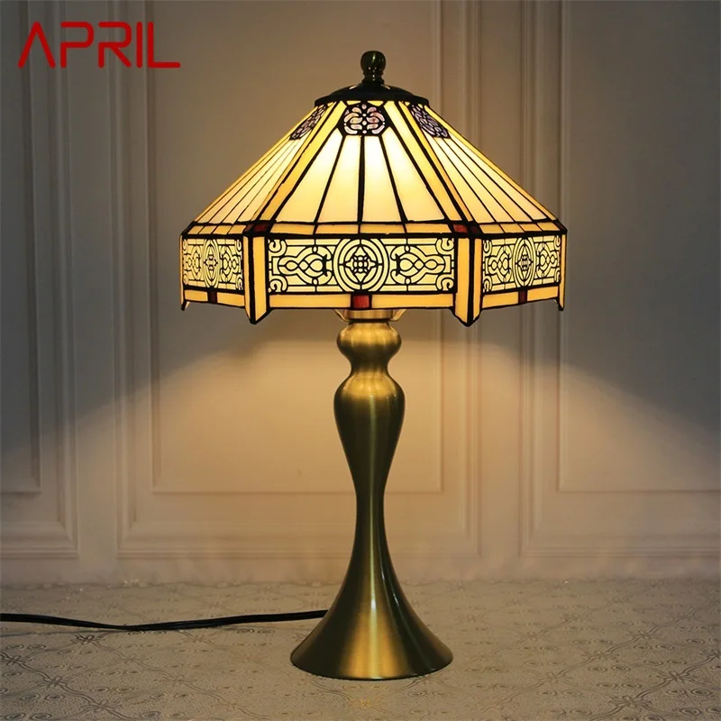 

APRIL Tiffany Glass Table Desk Lamp LED Creative European Retro Beside Light Fashion Decor For Home Study Bedroom Hotel