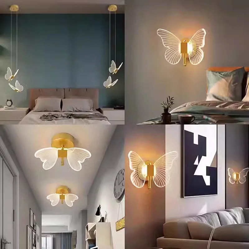 Butterfly LED Wall Lamp Indoor Lighting Home Bedroom Bedside Pendant Lamps Living Room Decoration Interior Wall Light Hanging