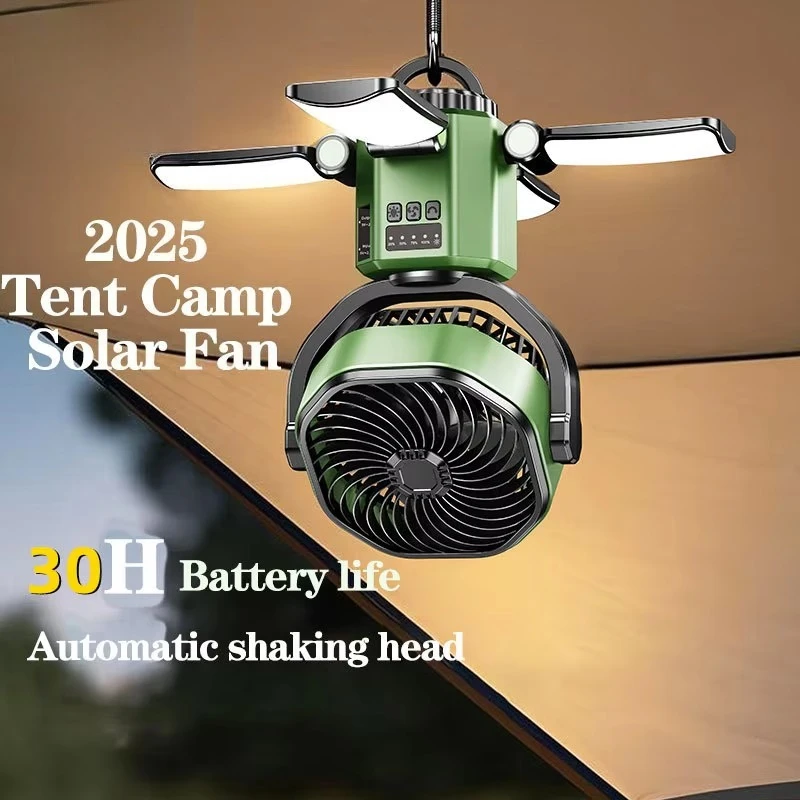 Eary Camping ventilateur solaire avec 6000 mAh alimenté par batterie tente ventilateur de Camp avec lumière 4 vitesses vent réglable ventilateur de refroidissement d'air pour l'extérieur
