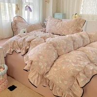 3pcs Korean style Duvet Cover Set (1*Duvet Cover + 2*Pillowcase, Without Core),Princess lace Bedding Set, Soft Comfortable