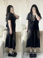High Waist A-Line Denim Skirt for plus Size Women Korean Sle Commute Pear ape Body Design Sense Tassel Mid-Length Skirt - Image 2