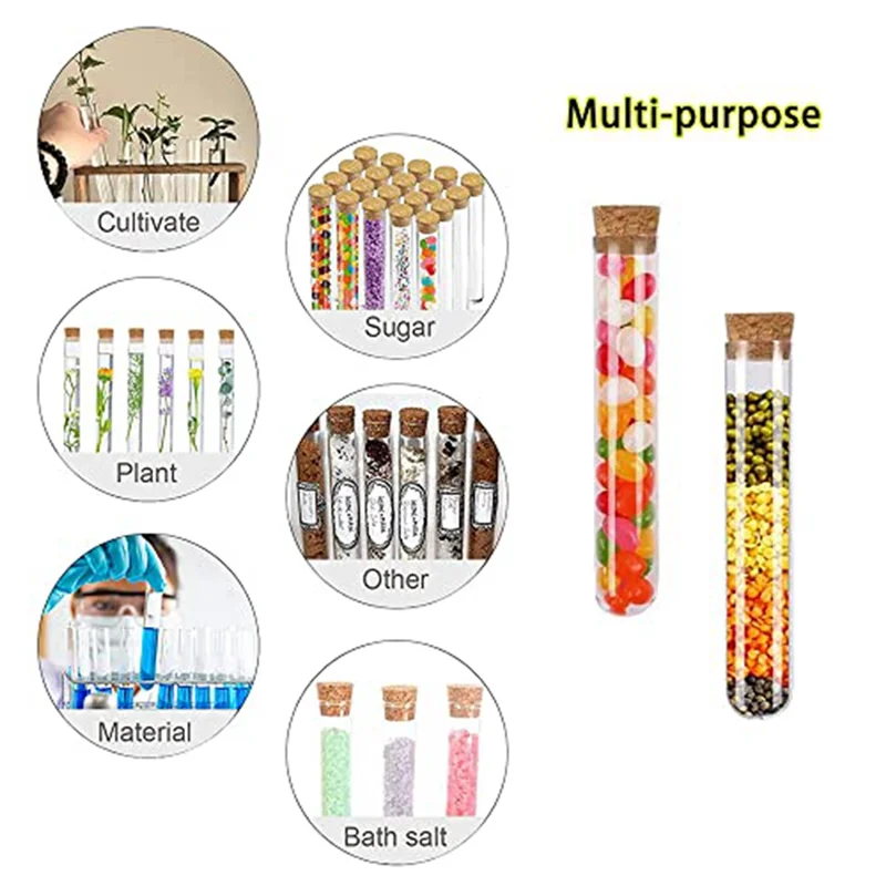 Set Di 10 Provette In Plastica Con Tappo In Sughero - 15 X 1,6 Cm - Per Fiori, Spezie, Progetti Fai-da-Te E Piccoli Oggetti