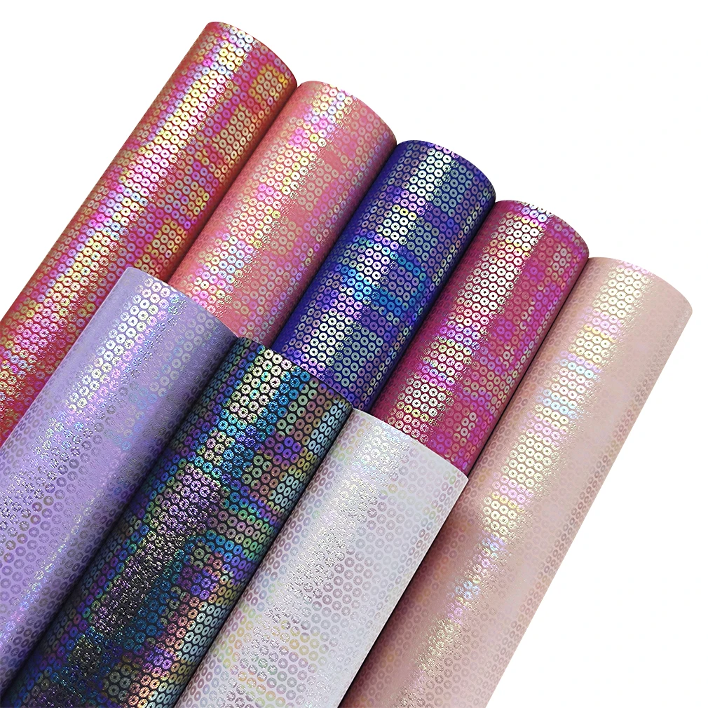 

30*135cmHolographic Faux Leather Sheet Circle Pattern Fabric for Sewing Bow Handbag Earring Jewelry Box Craft DIY PU Leatherette