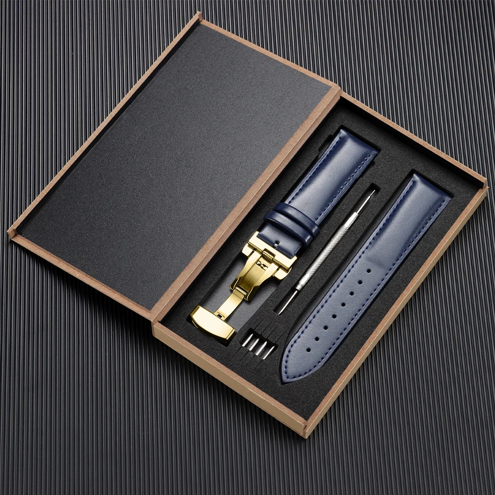 Luxury Genuine Leather Watchband - Men's and Women's Business Wristwatch Strap with Gift Box