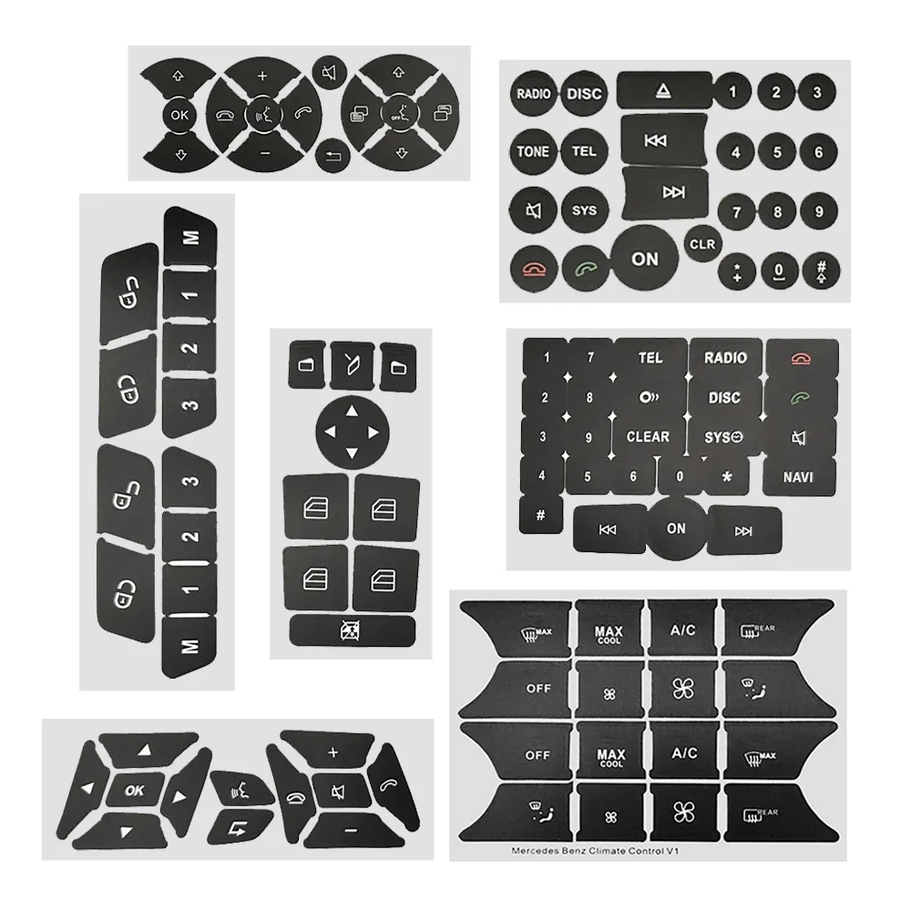 PVC Car Repair Stickers Panel A/C Radio Button Decals for Mercedes Benz W204 S204 C204 R172 W218 W212 C207 A207 R231 W176 W246 4