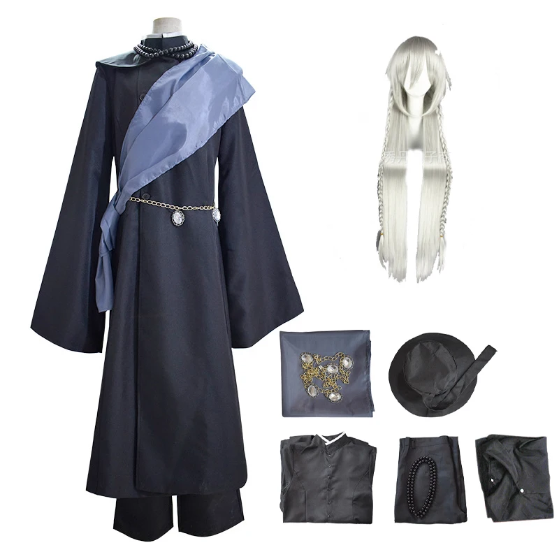 

Black Butler Kuroshitsuji Undertaker Cosplay Costume Halloween Party Costumes Custom Made Full Set Hat Chain and wig