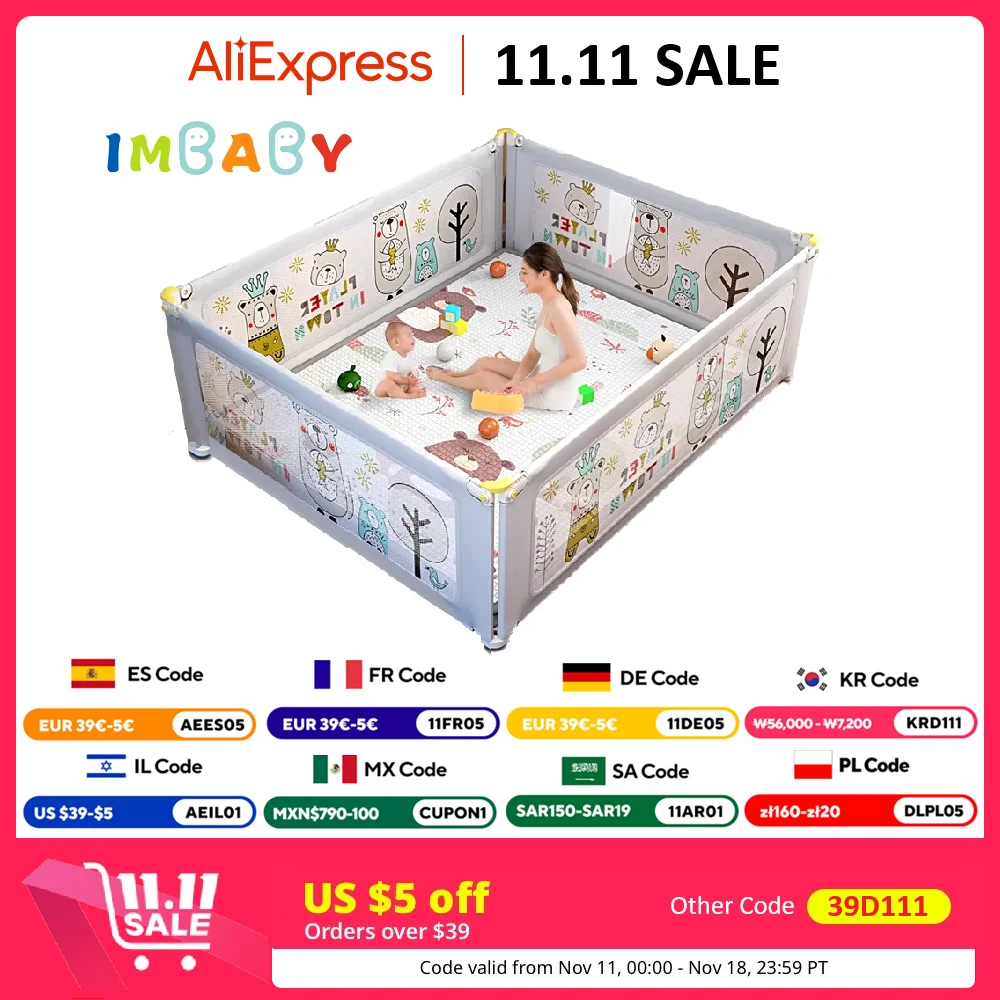 IMBABY Baby Playpens Liftable Baby Fence Anti-Collision Cartoon Playpen for Children Fence for Games Ball Pool Playground