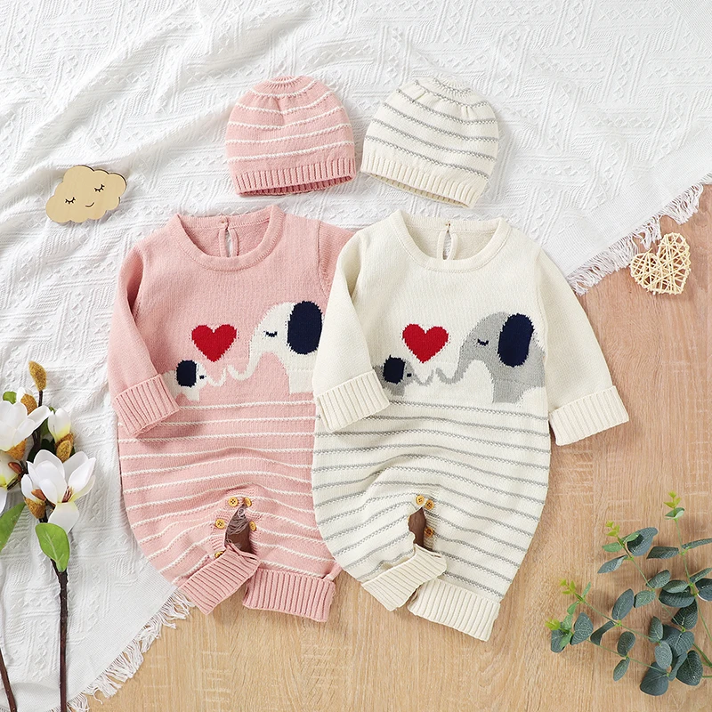 

Cotton Baby Romper Knitted Newborn Girl Boy Jumpsuit Outfit Long Sleeve Autumn Infant Kid Clothing Cute Cartoon Elephant Onesies