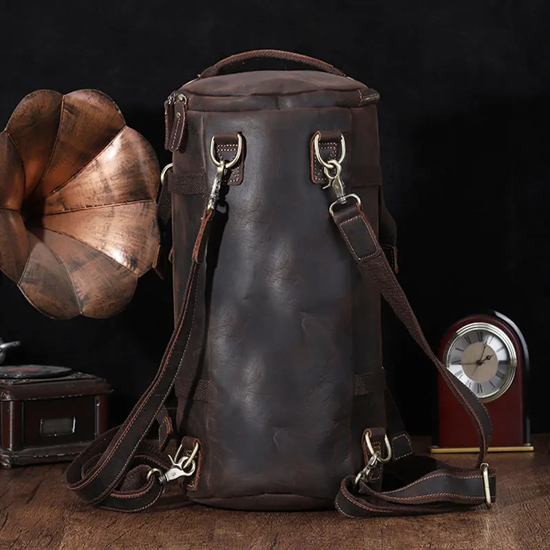 Luufan Unique Design Leather Backpack For Men Vintage Crazy Horse Leather Bucket Daypack Large Male Travel Bag Male Backpacks 4