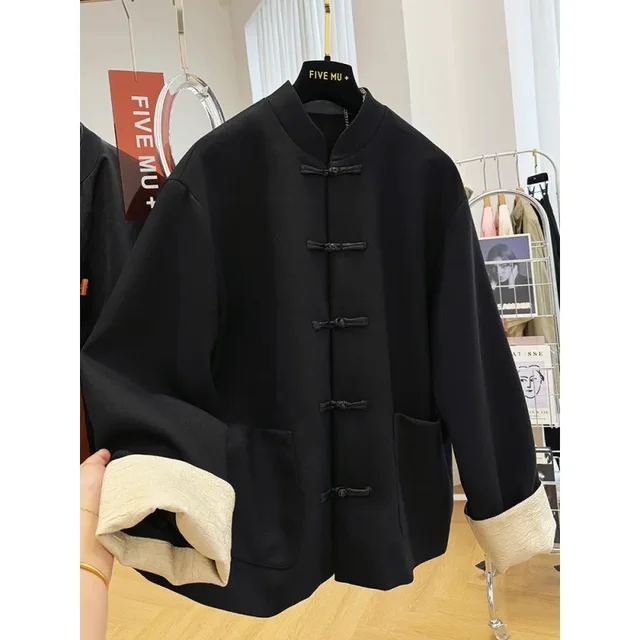Plus Size Elegant High-End Feel Chinese Style Stand Collar Women's Autumn Collection Jacket Loose Fit Mid Age Fashionable Plu... 1