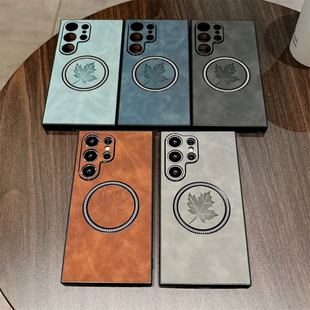Vintage-Style Leather Phone Case with Magnetic Charging Compatibility