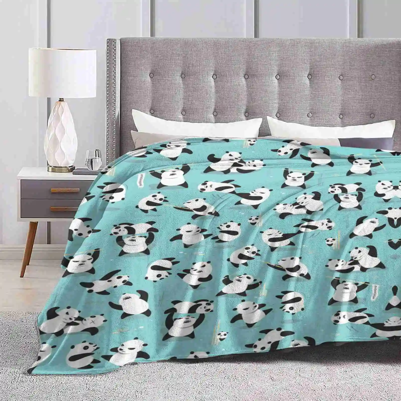 

Pandamonium Creative Design Comfortable Warm Flannel Blanket Pandas Funny Cute Vector Black And White Bears Comical Silly Crazy