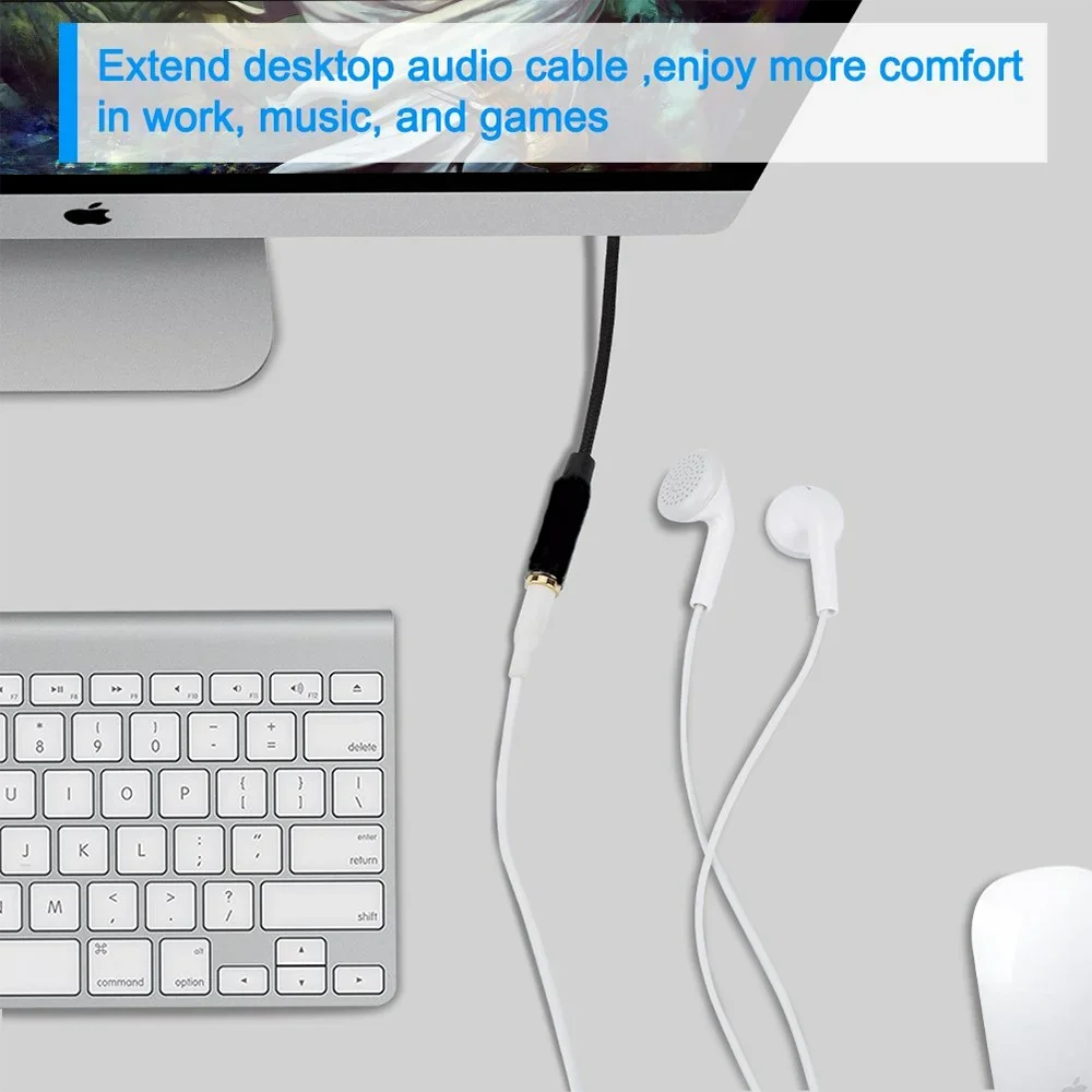 Right-Angle 3.5mm Audio Extension Cable - Male to Female Jack